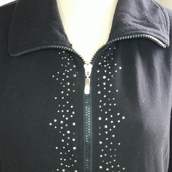 Laura Ashley Black Sweatshirt Zip Up Bling JACKET Women's WOMAN'S Size Medium - Picture 6 of 13